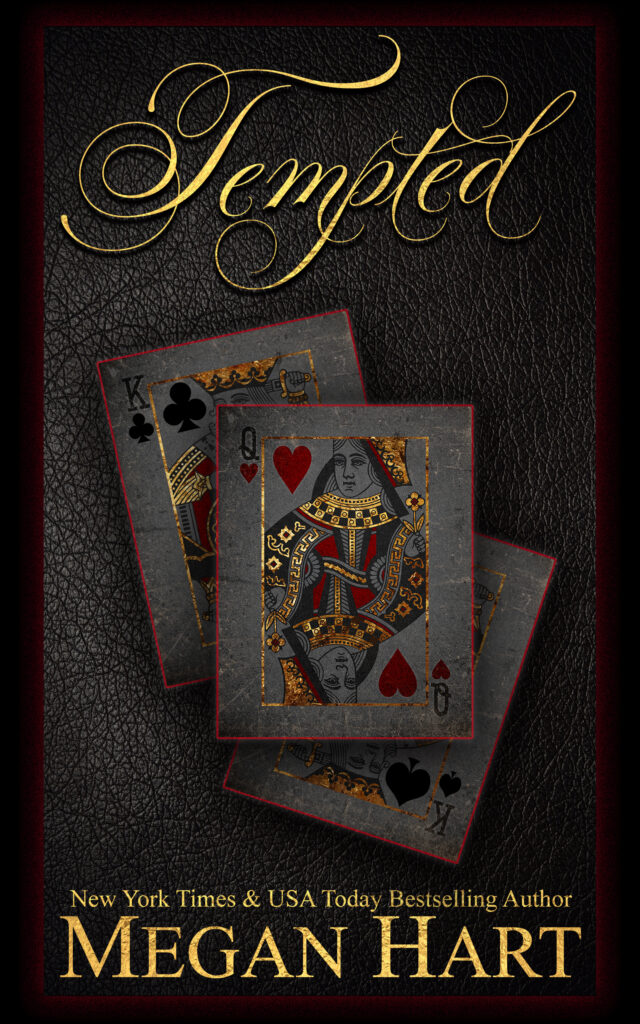 a set of playing cards, the queen of hearts and two kings, on a black background