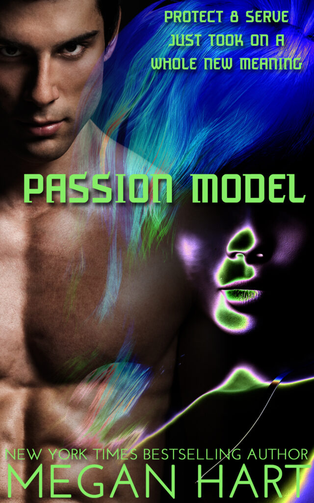 a sexy man with a vibrantly colored image of a woman overlaid in a sci fi fantasy style